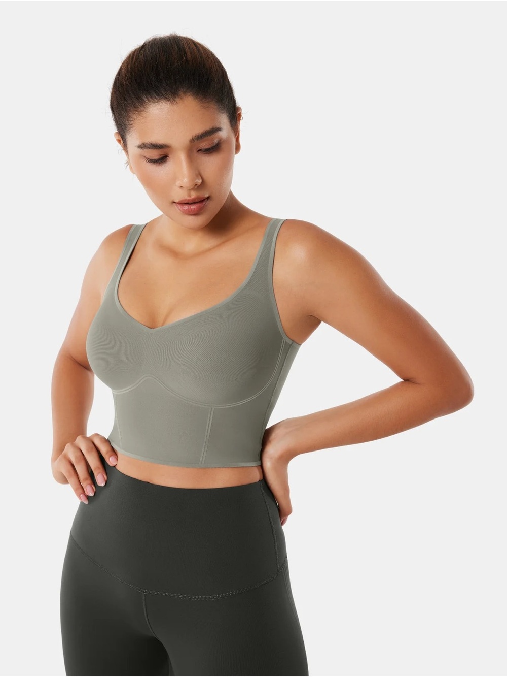 Fanka Body Sculpt Bra Tank Womens XL Moon Mist Gray Shapewear Longline Crop Top